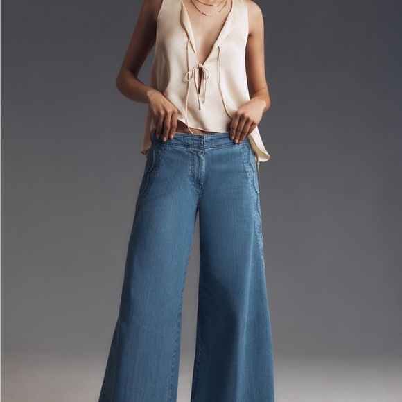 Maeve Pants - Anthropologie Maeve Scalloped-Edge High-Rise Wide-Leg Jeans